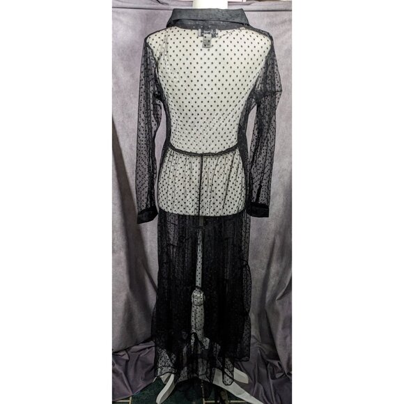 Vintage Spoon Jeans Sheer Black Polka Dot Maxi Dress - Picture 2 of 16
